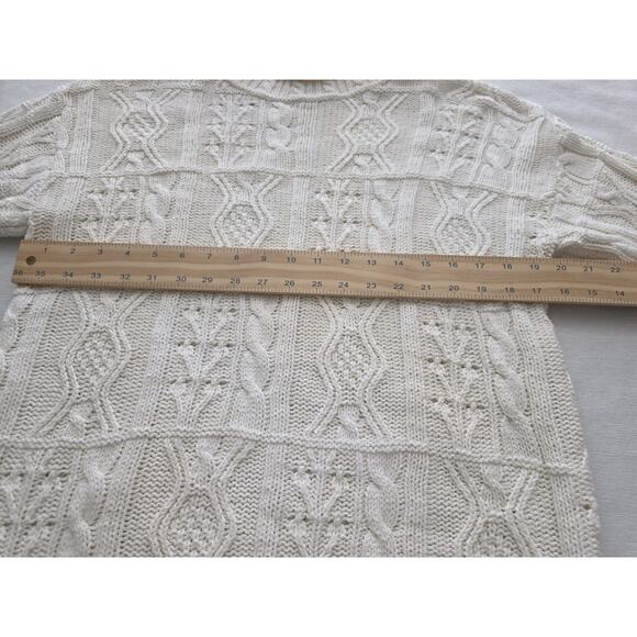 Vintage L.L. Bean Sweater Women's Med Ivory Wool Fisherman Cream Cable Knit USA - Picture 6 of 11